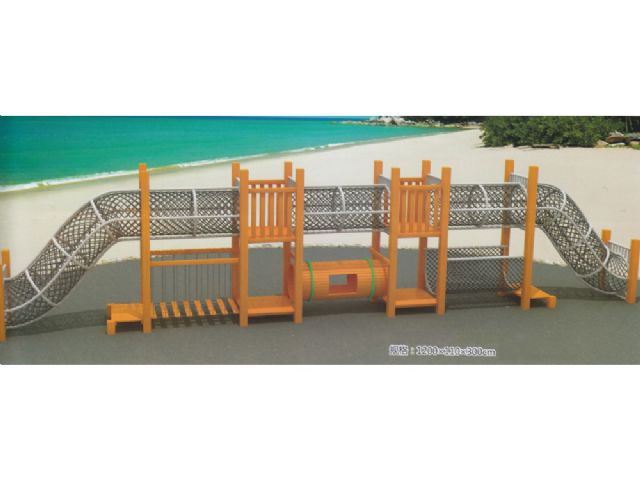 幼儿园户外大型实木制双层钻洞组合滑梯游乐设备 HX1201L