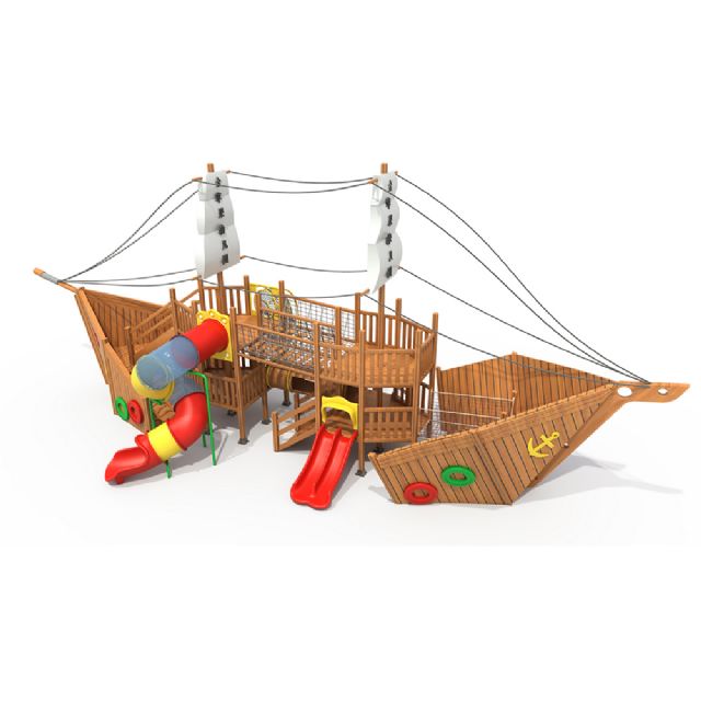 户外实木制大型小博士滑梯海盗船组合玩具游乐设备