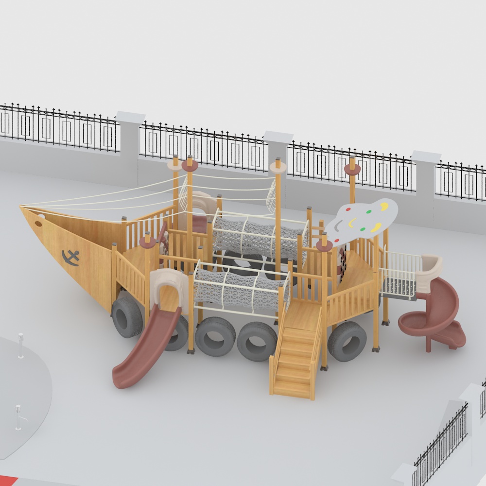 幼儿园户外大型玩具塑木滑梯组合海盗船HX2501I